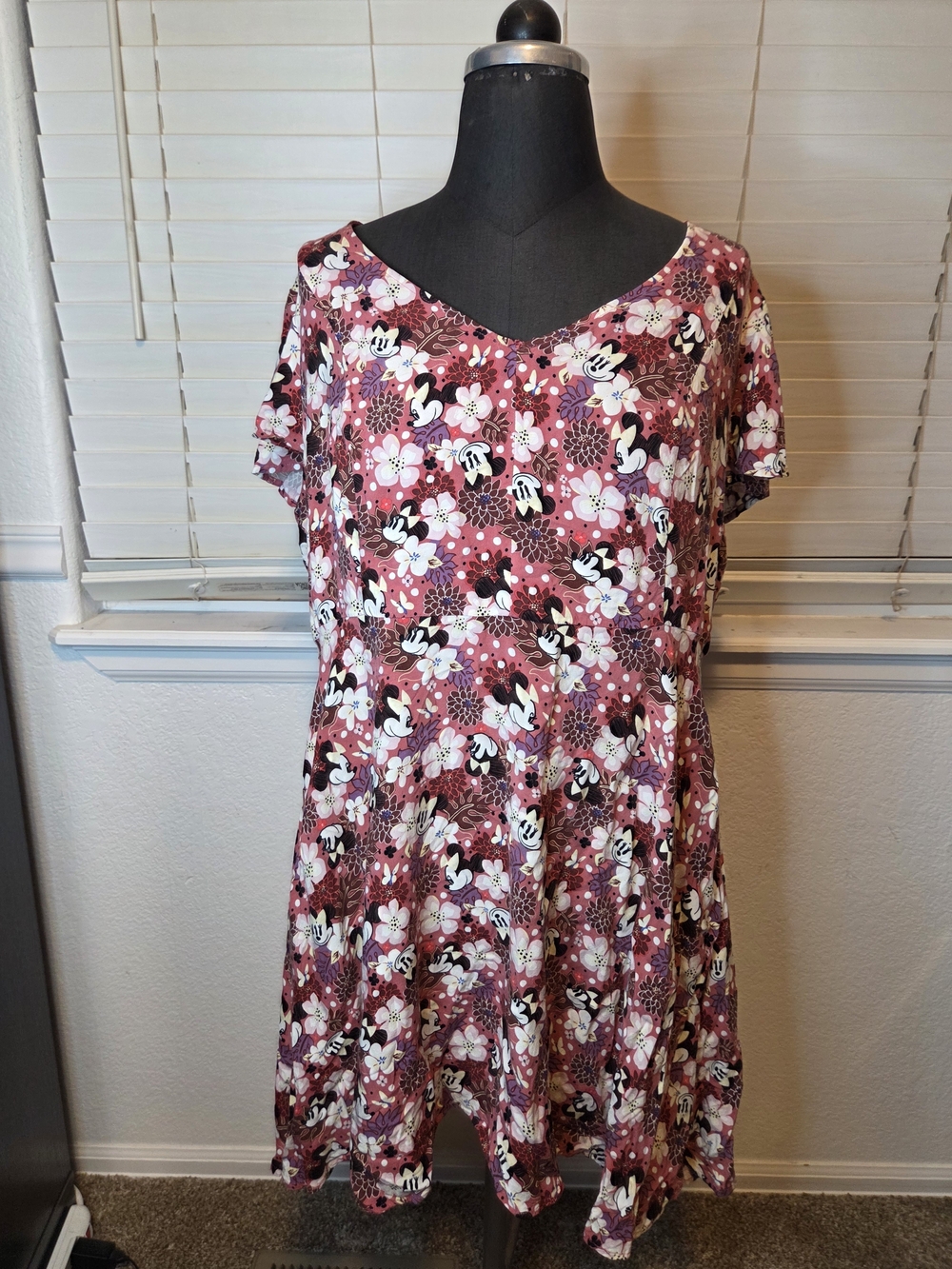Disney Rose Pink Floral Mickey V-Neck Short Sleeve Dress